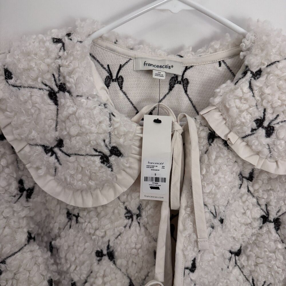 Womens NWT Small Sophia Bow Embroidered Teddy Jacket Cream/Dark Brown - Picture 5 of 6